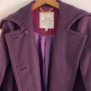 Milly Womens Size 4 Dark Purple Long Button Front Wool Winter Coat
